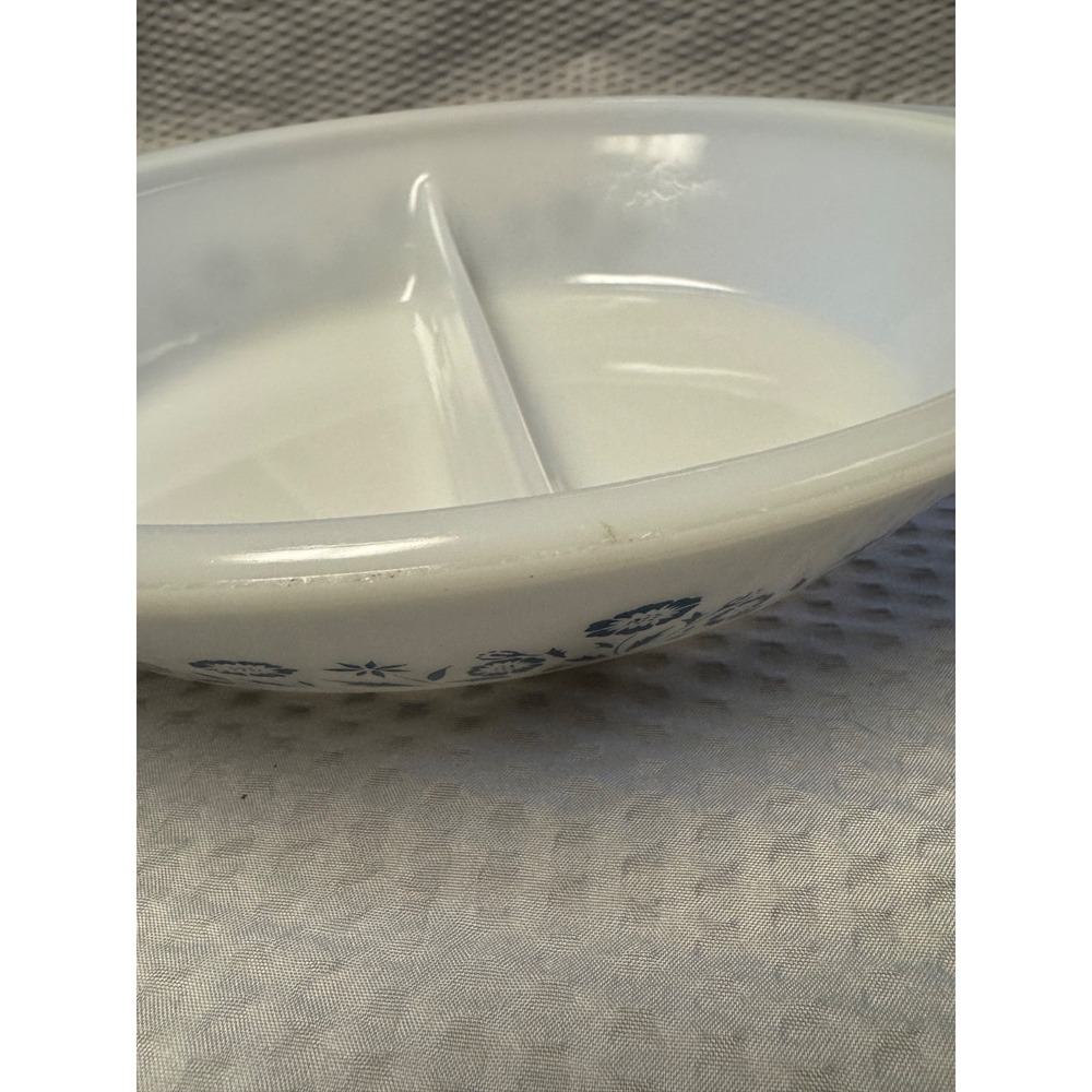 VTG Glasbake Blue Flower Floral Pattern White Divided Casserole Dish J2352‎ EUC - Picture 8 of 11
